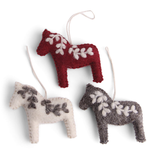 Felt Classic Dala Horse Ornament - Set of 3