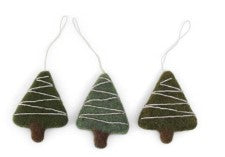 Felt Green Trees with Pearls Ornament - Set of 3