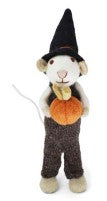 Felt Large White Mouse with Pumpkin and Brown Pants