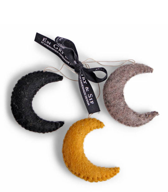 Felt Moon Ornament - Set of 3