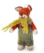 Felt Small Boy Fox with Green Pants and Ochre Scarf Ornament