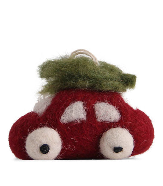 Felt Small Red Car with Tree Ornament