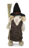 Felt White Mouse with Broom and Brown Dress Ornament