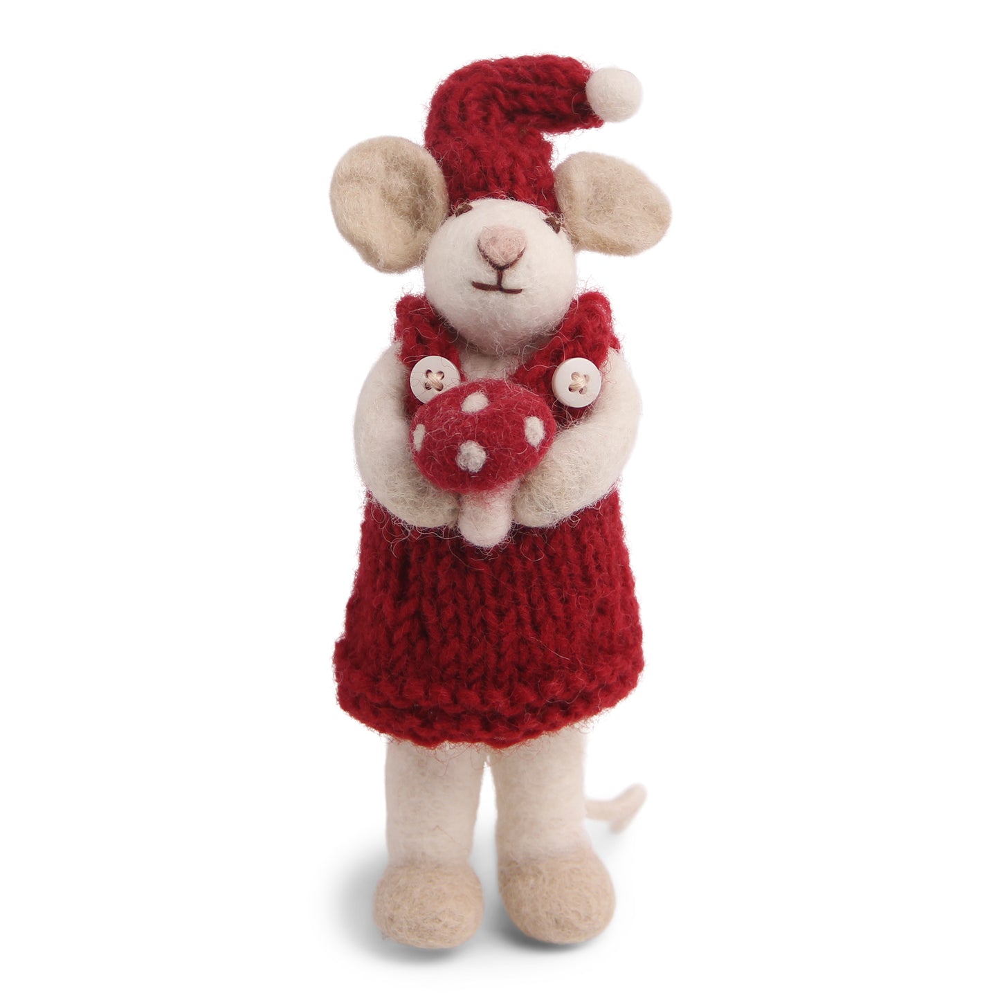 Felt White Mouse with Mushroom Ornament
