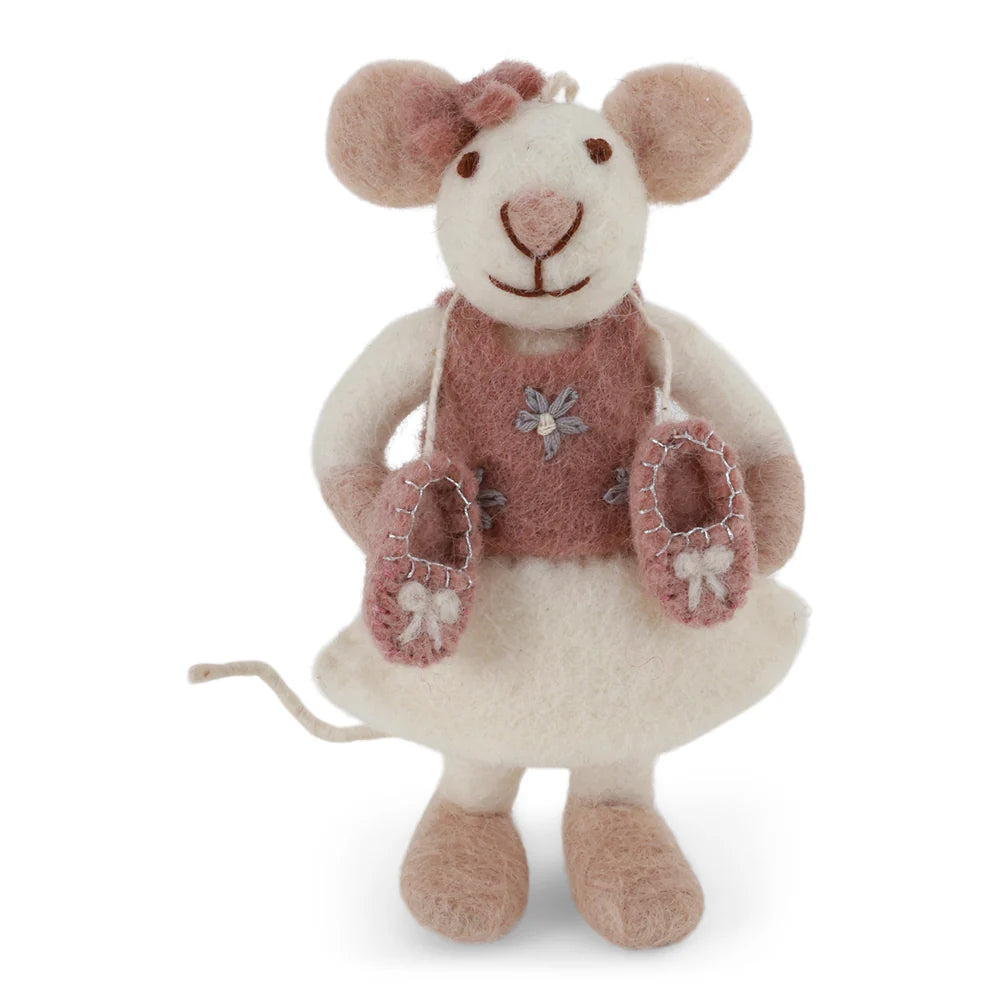 Felt Small White Ballerina Mouse Ornament