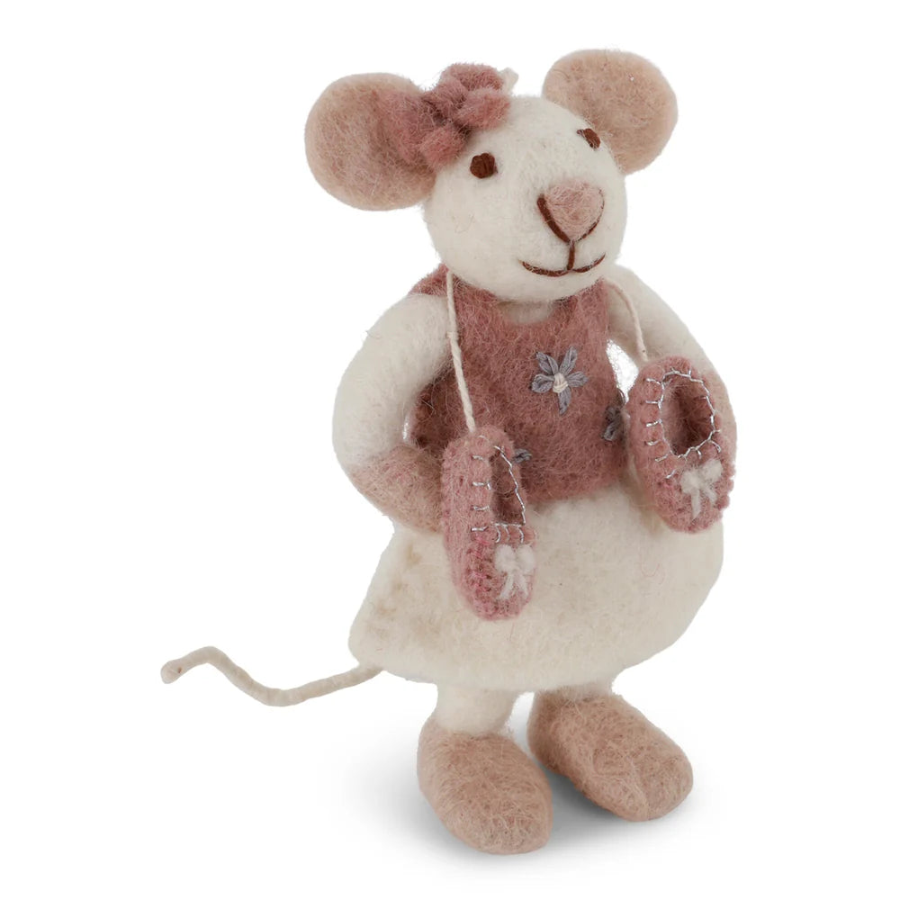 Felt Small White Ballerina Mouse Ornament