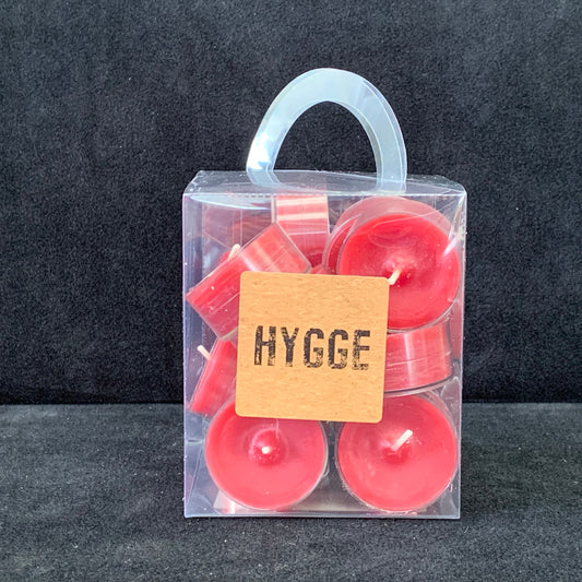 Hygge Clear Cup Tealights, Cinnamon Red