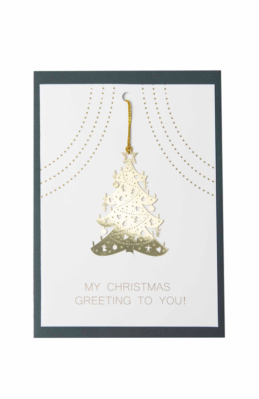 Postcard with Metal Christmas Tree Ornament