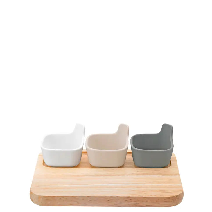 TAPAS Serving Set, 3 Dishes With Rubber Wood Tray