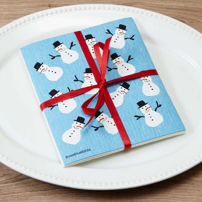 Swedish Dishcloth - Snowmen on Blue