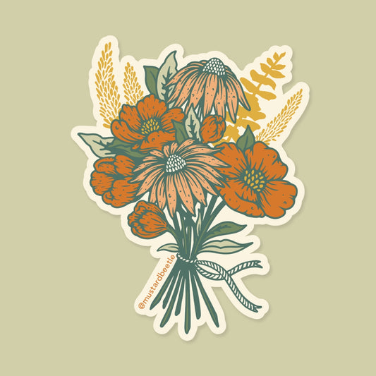 California Poppies & Dried Flowers Bouquet Vinyl Sticker