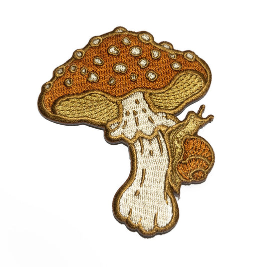 Mushroom & Snail Embroidered Iron On Patch