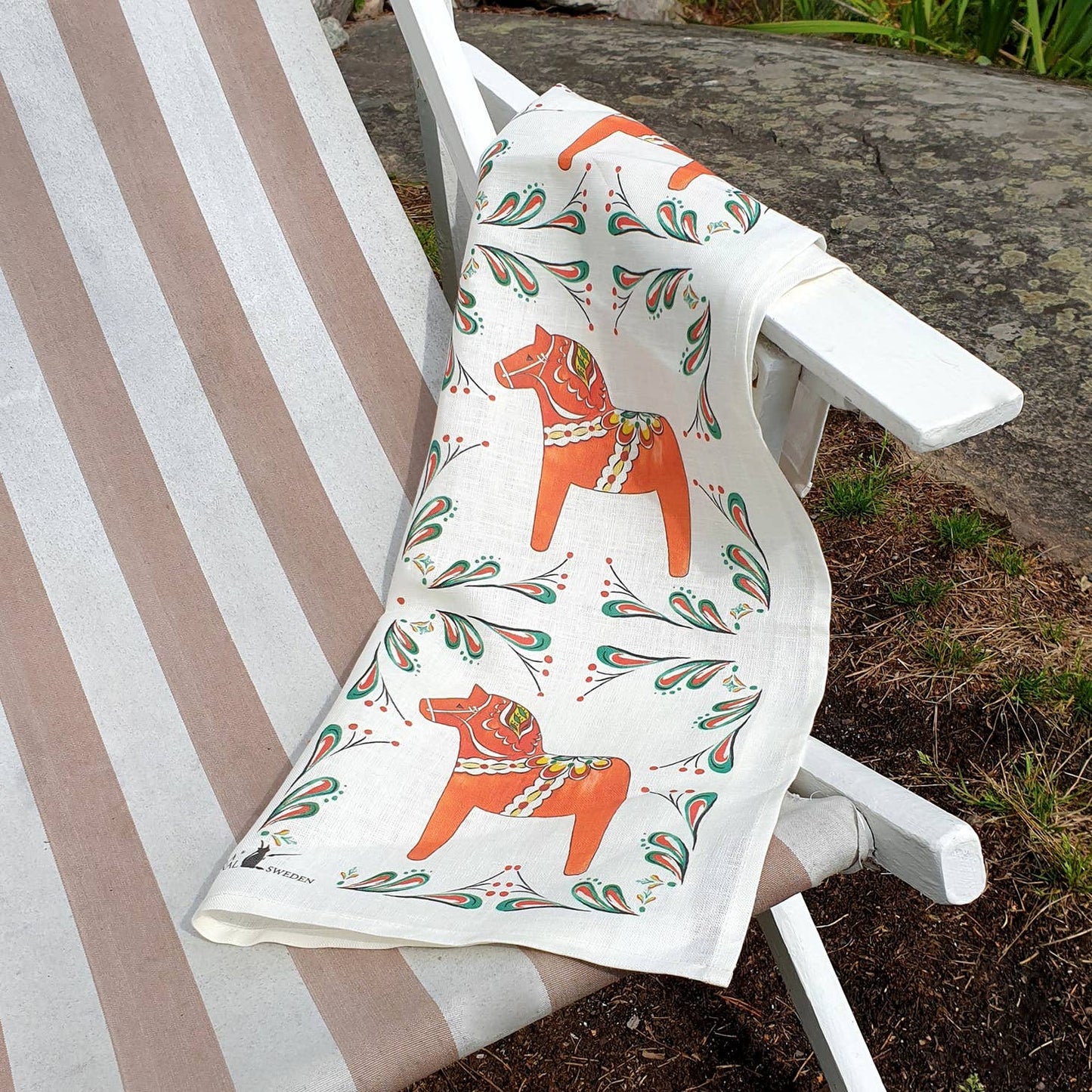 Linen Dala Horses Tea Towel