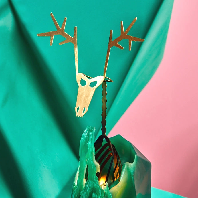 Pyropet Dyri Reindeer Skeleton Candle - Pine Green