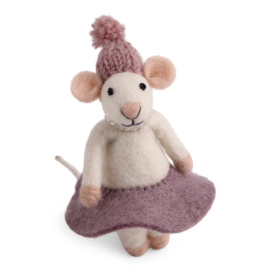 Felt White Mouse with Purple Skirt Ornament