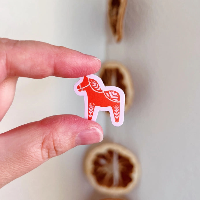 Mini Swedish Dala Horse Sticker - Red