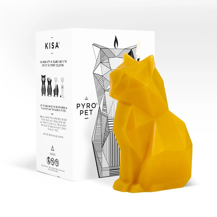 Pyropet Kisa Cat Skeleton Candle - Mustard Yellow