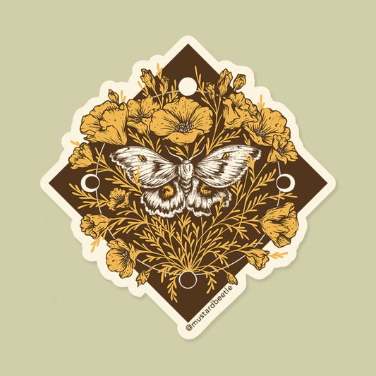 Polyphemus Moth & California Poppies Vinyl Sticker