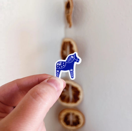 Mini Swedish Dala Horse Sticker - Blue