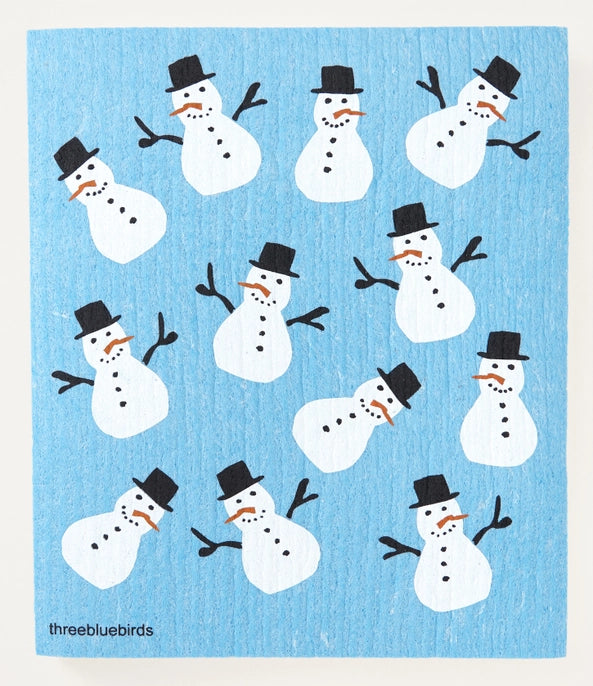 Swedish Dishcloth - Snowmen on Blue