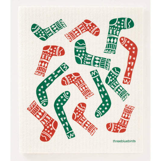 Swedish Dishcloth - Christmas Stockings on White