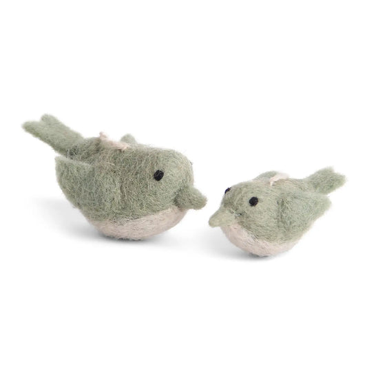 Felt Bird Ornament, Dusty Green, Set of 2