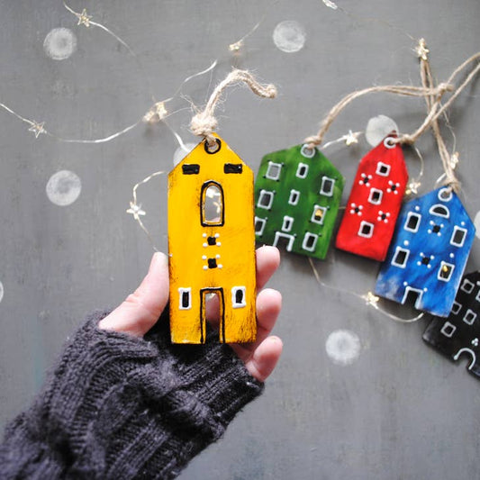 Colorful Scandinavian Houses Ornament - Yellow