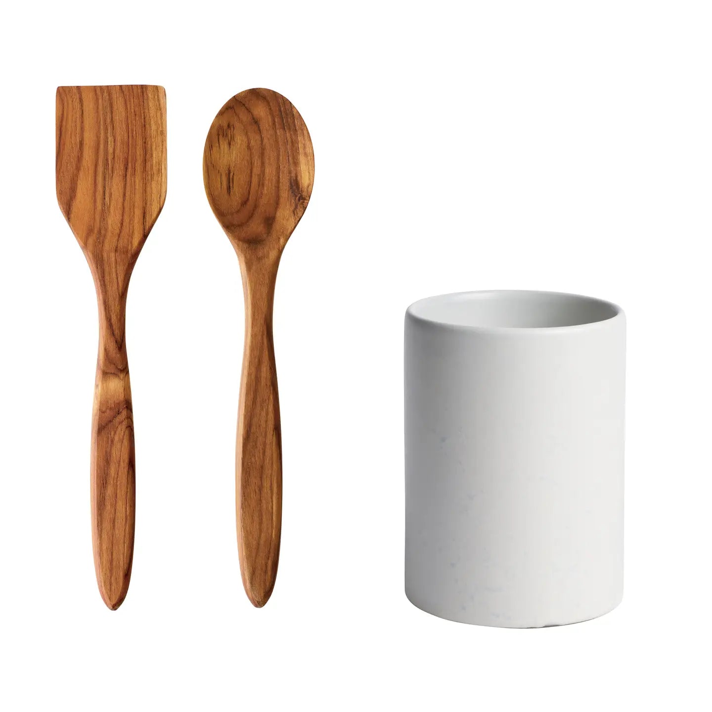 RAW Canister with Teak Spatula + Spoon - Arctic White