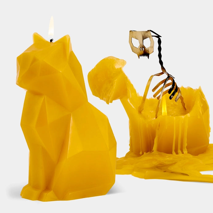 Pyropet Kisa Cat Skeleton Candle - Mustard Yellow