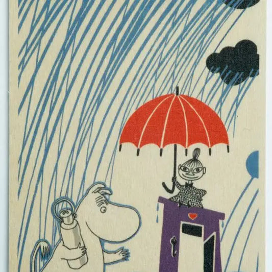 Wooden Postcard - Moomins In The Rain