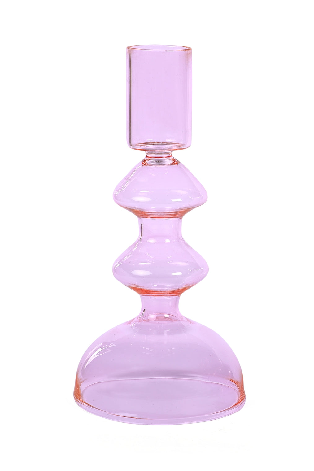 Retro Glass Candlestick Holder - Pink