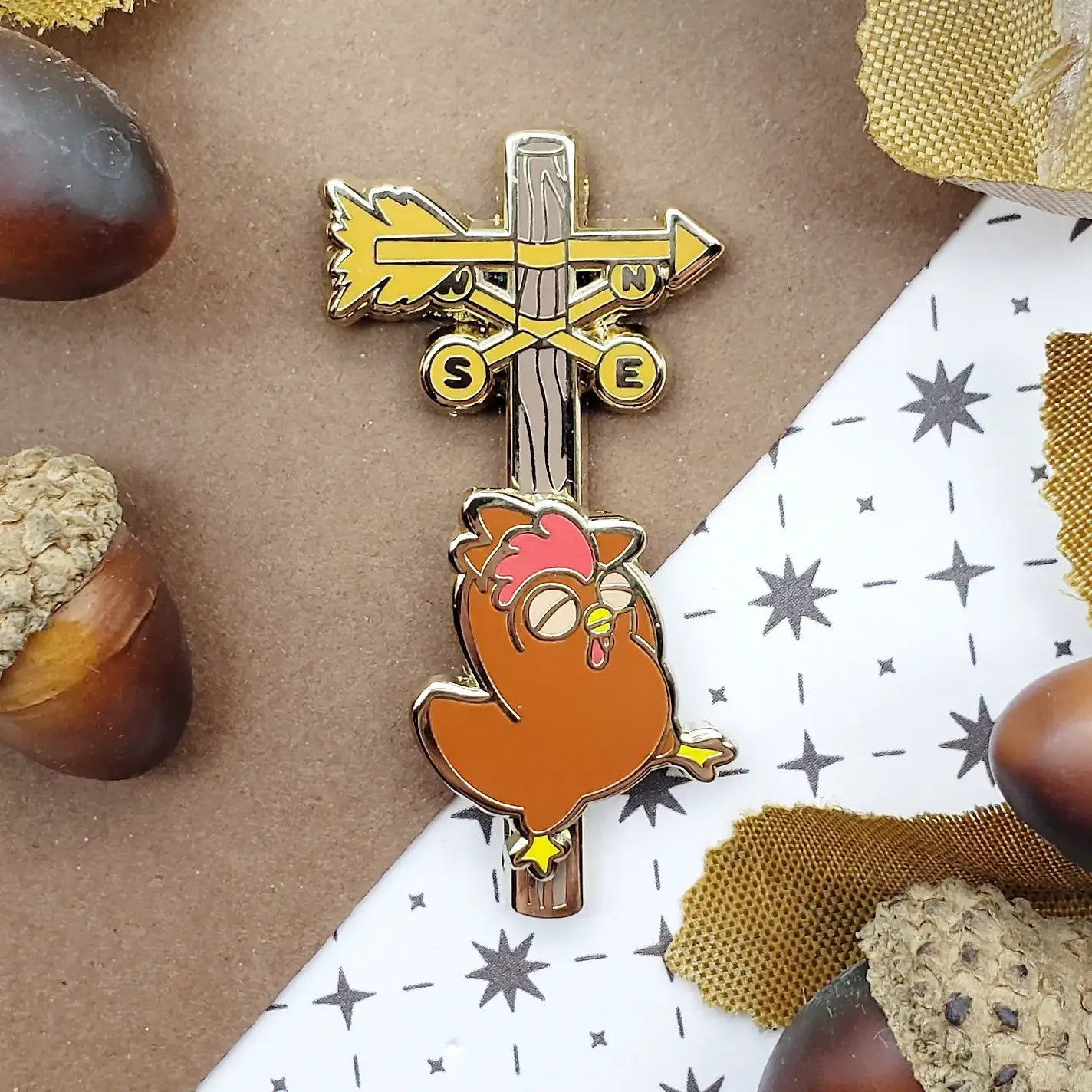 Chicken Strip Sliding Enamel Pin - Brown