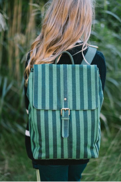 OMOM Organic Backpack - Small Striped Green