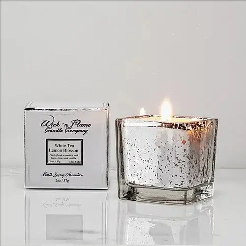 Wick'n Flame 2oz Mercury Mini Cube - White Tea Lemon Blossom