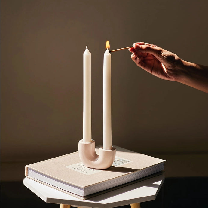 Nordic Style U Shaped Concrete Candle Holder - Ivory