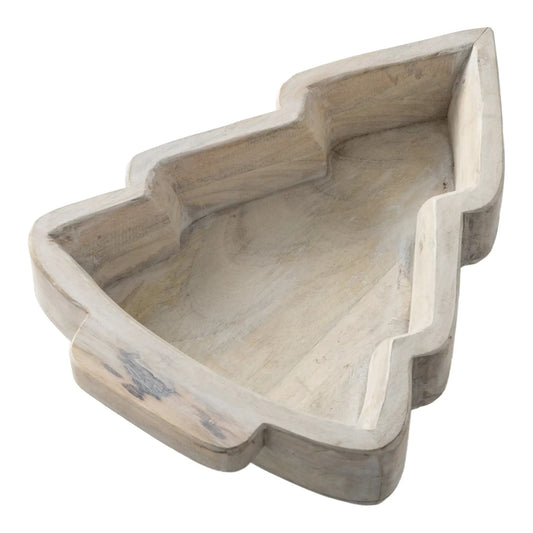 Christmas Tree Dough Bowl - Small White Wash