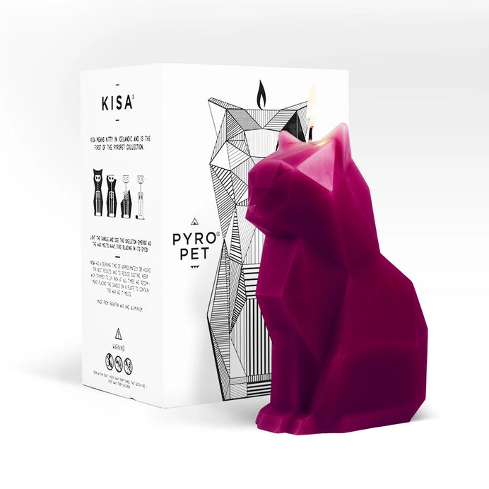 Pyropet Kisa Cat Skeleton Candle - Burgundy