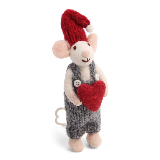 Felt White Mouse with Pants and Heart Ornament