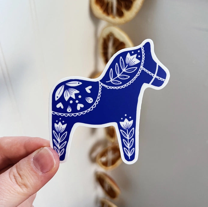 Swedish Dala Horse Sticker (Blue)