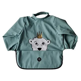 Long Sleeve High Neck Bib - Blue Surf Isak the Polar Bear