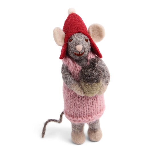 Felt Grey Mouse with Acorn Ornament