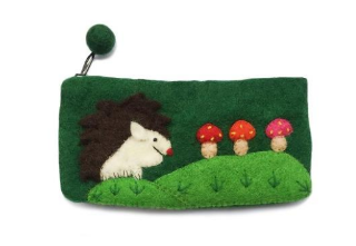 Felt Pencil Case - Hedgehog on Green