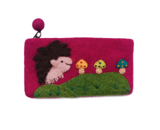 Felt Pencil Case - Hedgehog on Pink