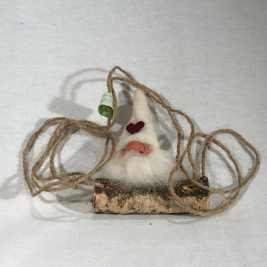 Gnome with White Hat on Swing Ornament - Small