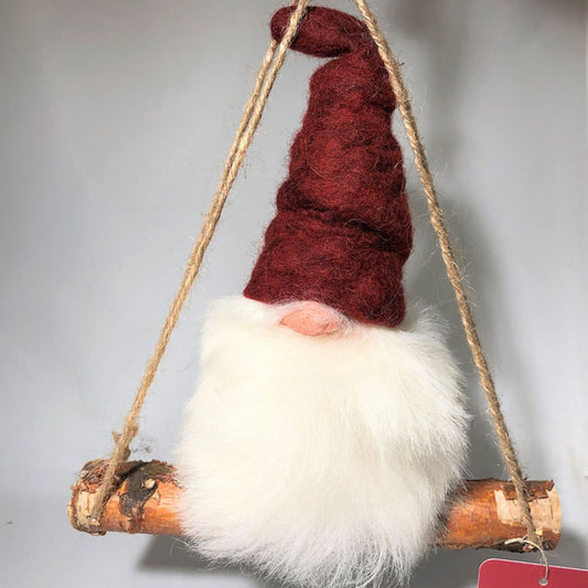 Gnome with Red Hat on Swing Ornament - Large