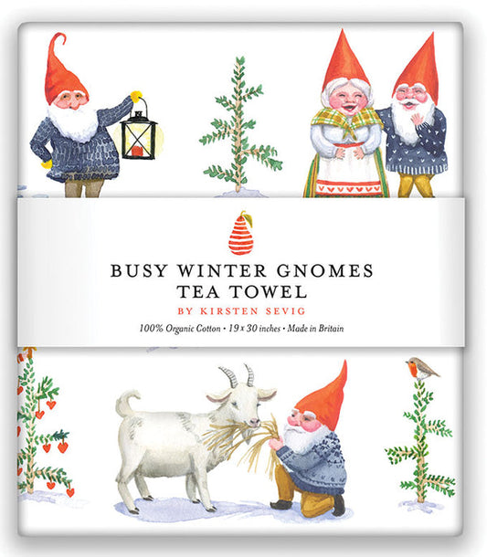 Busy Winter Gnomes Tea Towel