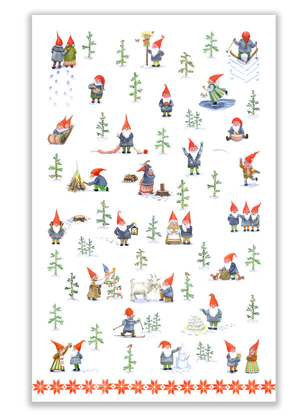 Busy Winter Gnomes Tea Towel