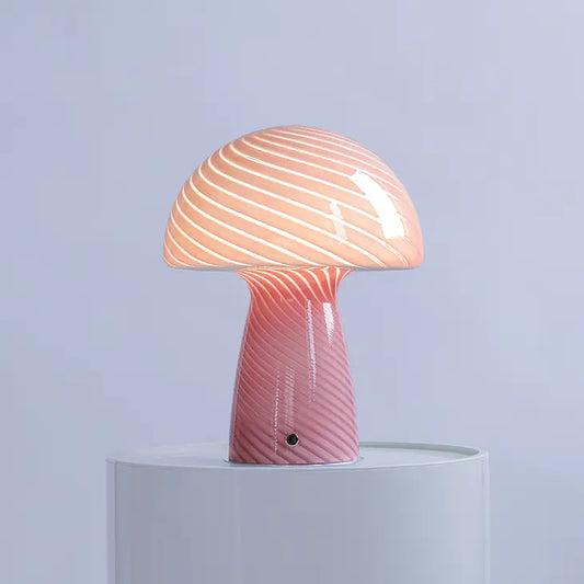 Large Glass Mushroom Lamp - Pink Close Top